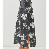Floral Satin Maxi Skirt - Black