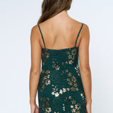 Jewel Trim Mini Dress - Forest Green