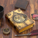 Vintage Leather Journal Notebook Diary with Compass Print 