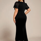 Short Sleeve V-Neck Satin Dress