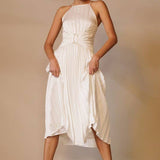 Apron Neck Midi Dress With Corset Waist
