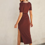 Keep It Simple Short Sleeve Midi Slip Dress