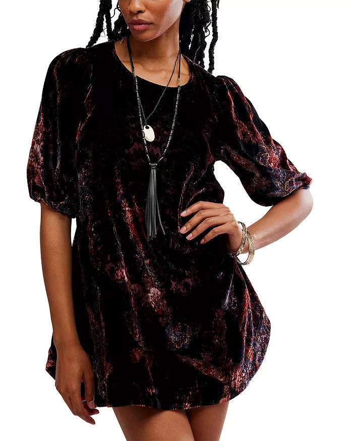 Maye Printed Velvet Tunic - Dark Black Combo