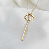 Circle Bar Y Necklace - Geometric Lariat Pendant
