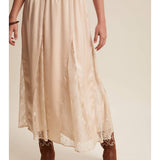 Lace Inset Midi Skirt - Cream