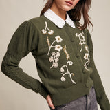 Vintage Floral Cardiagn - Dark Olive