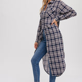 Plaid Longline Duster Top - Navy
