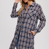 Plaid Longline Duster Top - Navy