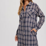 Plaid Longline Duster Top - Navy