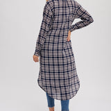 Plaid Longline Duster Top - Navy