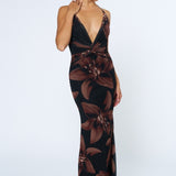 Halter Mesh Maxi Dress - Black/Brown