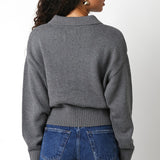 Roxy V-Neck Collar Sweater - Grey