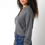 Roxy V-Neck Collar Sweater - Grey