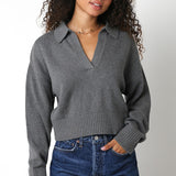 Roxy V-Neck Collar Sweater - Grey