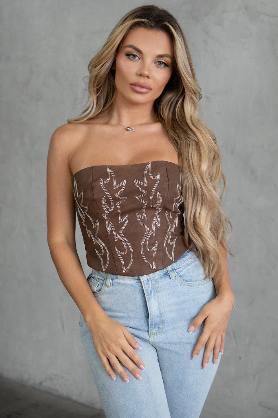 Beckee Vegan Leather Embroidered Western Corset Top
