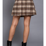 Double Button Plaid Mini Skirt - Taupe