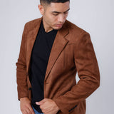 Slim Fit Suede Blazer - Brown