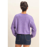 Cropped Cable Knit Sweater - Iris