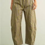 Multi Mix Stripe Printed Barrel Pants  - Green Combo
