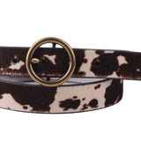 Cow Print Circle Buckle Leather Belt