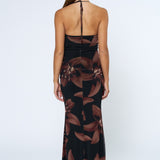Halter Mesh Maxi Dress - Black/Brown
