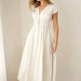 V-Neck Midi Dress with Leather Corset Belt