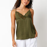 Bonnie Lace Trim Satin Tank Top