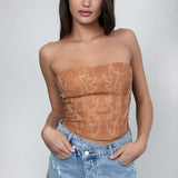 Beckee Vegan Leather Embroidered Western Corset Top