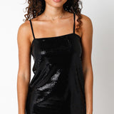 Sequin Spaghetti Strap Mini Dress - Black