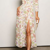 Midi Floral Print Dress with 3/4 Sleeves