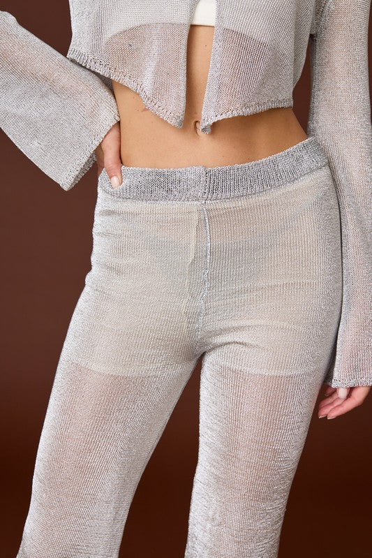 V-Neck Long Sleeve Light Weight Knit Set - Gunmetal