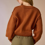 V-Neck Cropped Sweater Top - Cafe