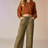 V-Neck Cropped Sweater Top - Cafe