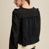 Delicate Embroidered Lace Blouse - Black