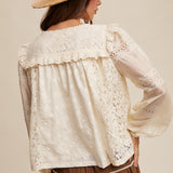 Boho Lace Embroidery Detail Top - Cream