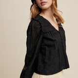 Delicate Embroidered Lace Blouse - Black