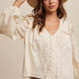 Boho Lace Embroidery Detail Top - Cream