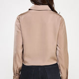 Satin Cropped Button Up Blouse