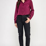 Satin Cropped Button Up Blouse