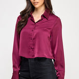 Satin Cropped Button Up Blouse