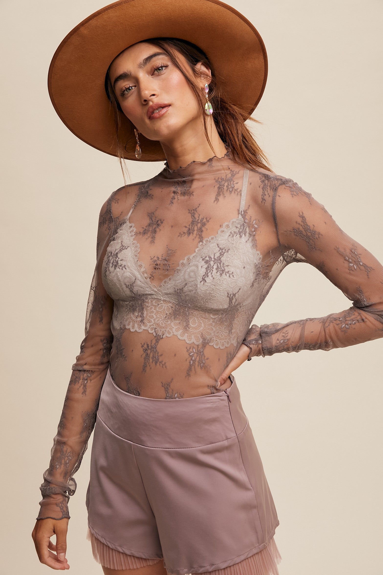 Sheer Lace Long Sleeve Top
