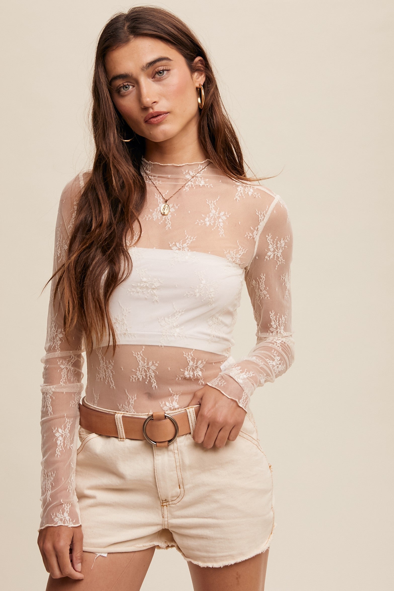 Sheer Lace Long Sleeve Top