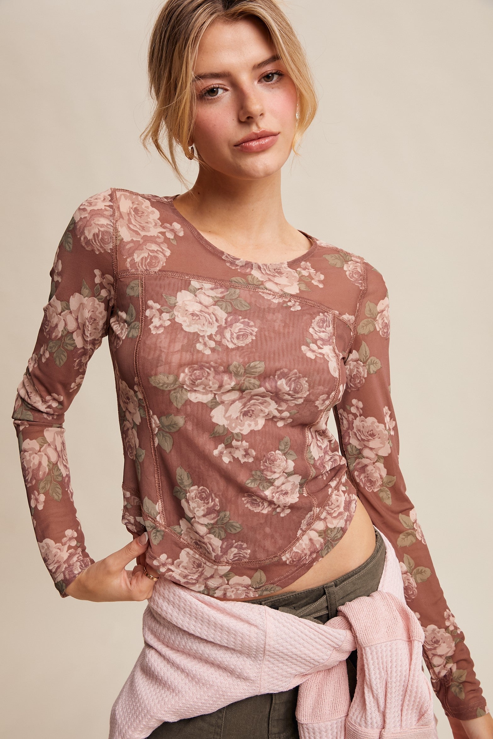Floral Mesh Long Sleeve Top