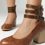 Triple Strap Mary Jane Pumps - Black Nubuck