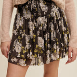 Floral Smocked Mini Skirt - Charcoal Brown