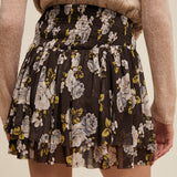 Floral Smocked Mini Skirt - Charcoal Brown