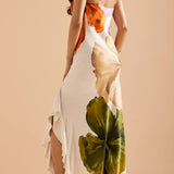 Printed One-shoulder Maxi Sundress - Rainbow