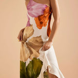 Printed One-shoulder Maxi Sundress - Rainbow