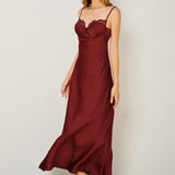 Lace Trim Satin Slip Midi Dress