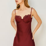 Lace Trim Satin Slip Midi Dress